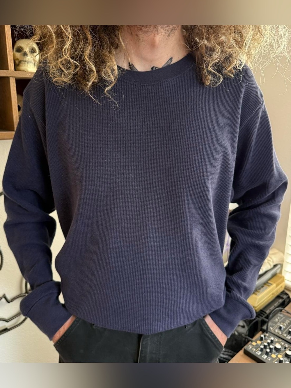 Vintage 2000s Navy Blue Cotton Thermal ~ Size XXL